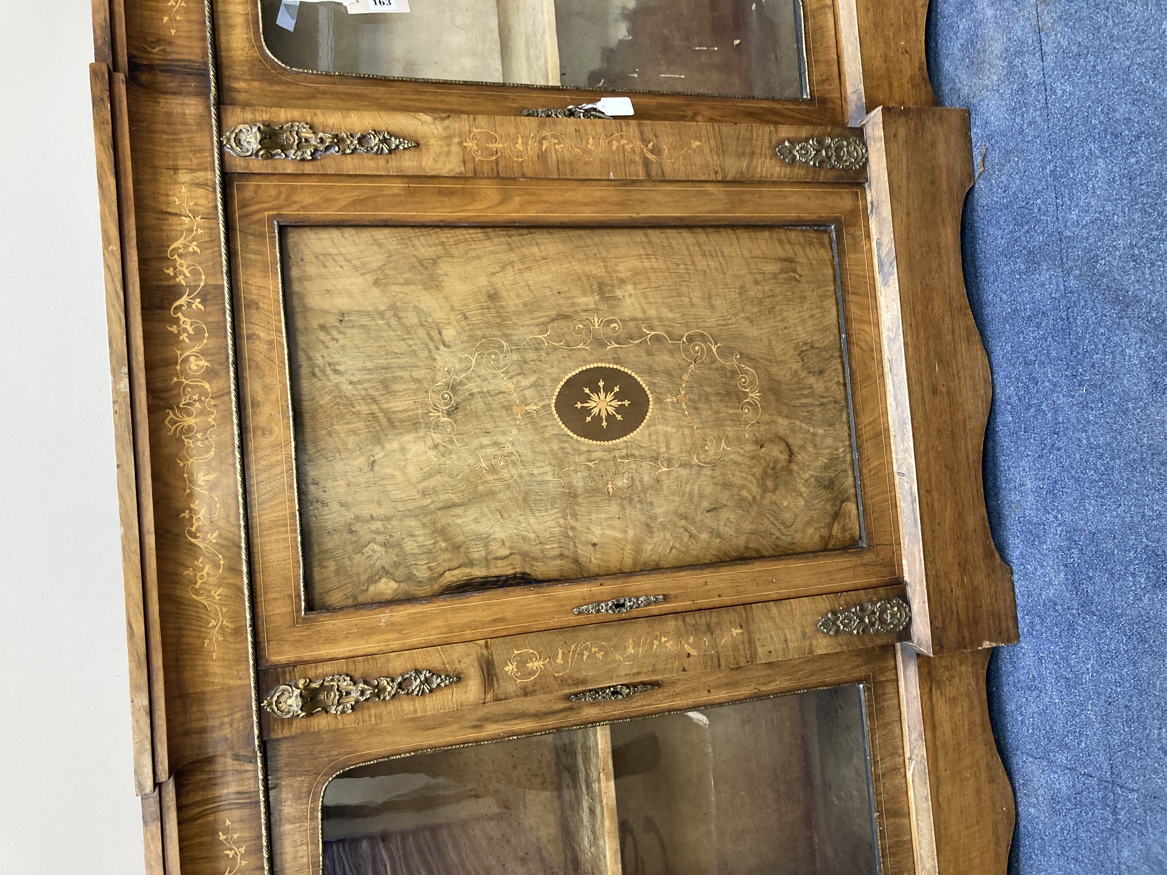 A Victorian walnut breakfront side cabinet, width 176cm, depth 34cm, height 105cm